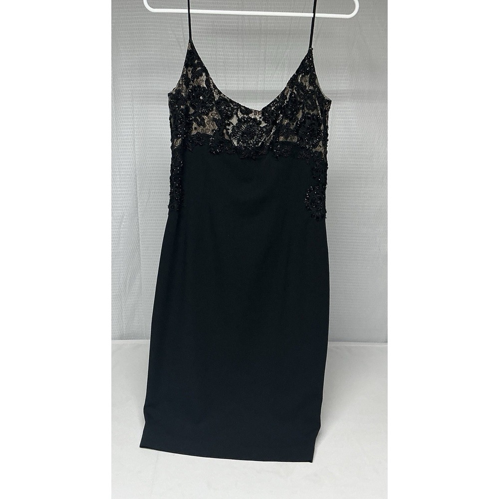 CARMEN MARCO VALVO Women's Beaded Dress W/ Sheer Top Spaghetti Strap Cocktail 4